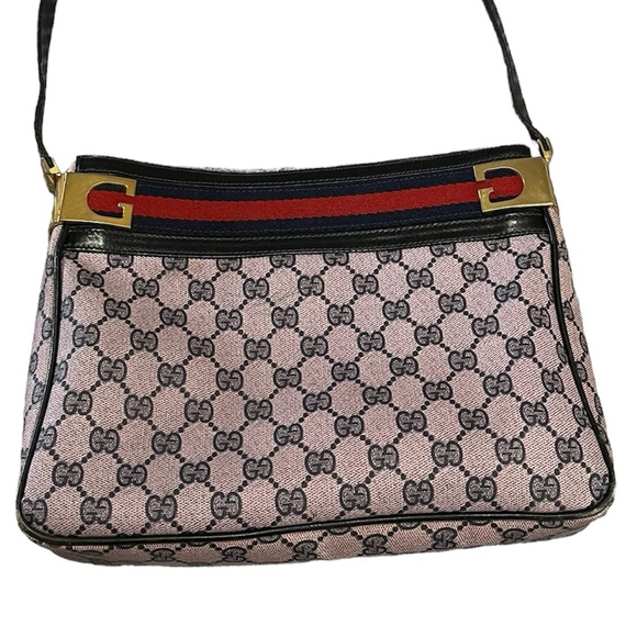 GUCCI Sherry Line Shoulder Bag Navy PVC Leather Purse - Picture 3 of 10